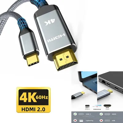 USB C to HDMI-Compatible Cable 4K Type C to HDMI 2.0 Thunderbolt 3/4 to 4K 60Hz 30Hz for iphone 15 MacBook Huawei Mate30
