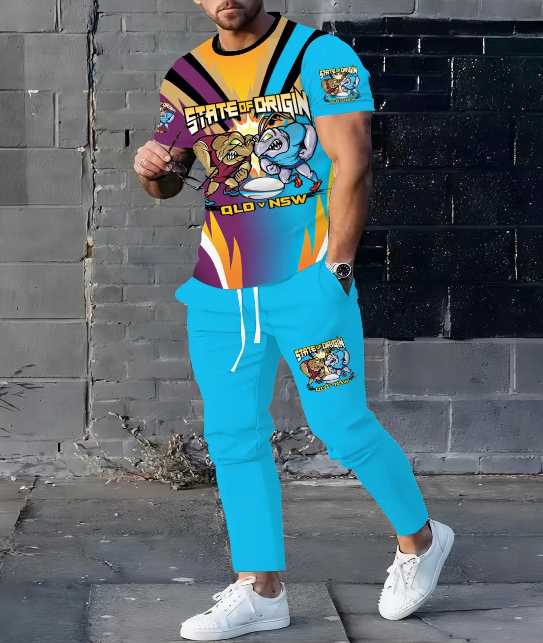 2025, Sommer, neuer Herrenanzug, modische Straße, Herren-Kurzarm-T-Shirt-Hose, olivfarbener Strick, bequem, atmungsaktiv, schnell trocknend, Herren Image