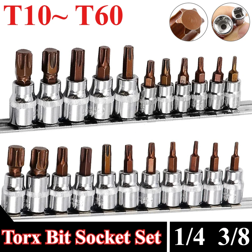 Torx-Schraubendreher-Bits-Set 1/4 3/8 Zoll Antrieb Steckschlüssel-Werkzeuge T10 T15 T20 T25 T27 T30 T40 T45 T50 T55 T60 Steckschlüssel-Adapter Image