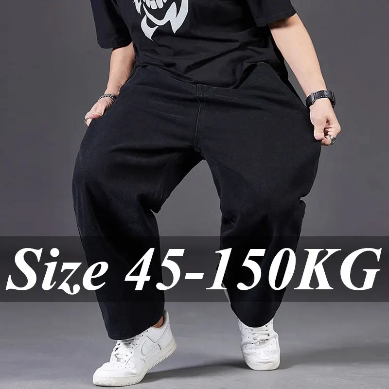 Plus Größe männer Jeans Jumbo Lange Hosen 45-150 KG Blau Schwarz Oversize Hohe Taille Lose Hosen Männliche Denim kleidung Pantalon Homme