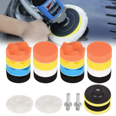 22Pcs 3 Inch Foam Pad Buffer Kit Washable Car Polisher Pads Kit Buffing Waxing Clean Polish for Auto Motorcycle Remove Scratches