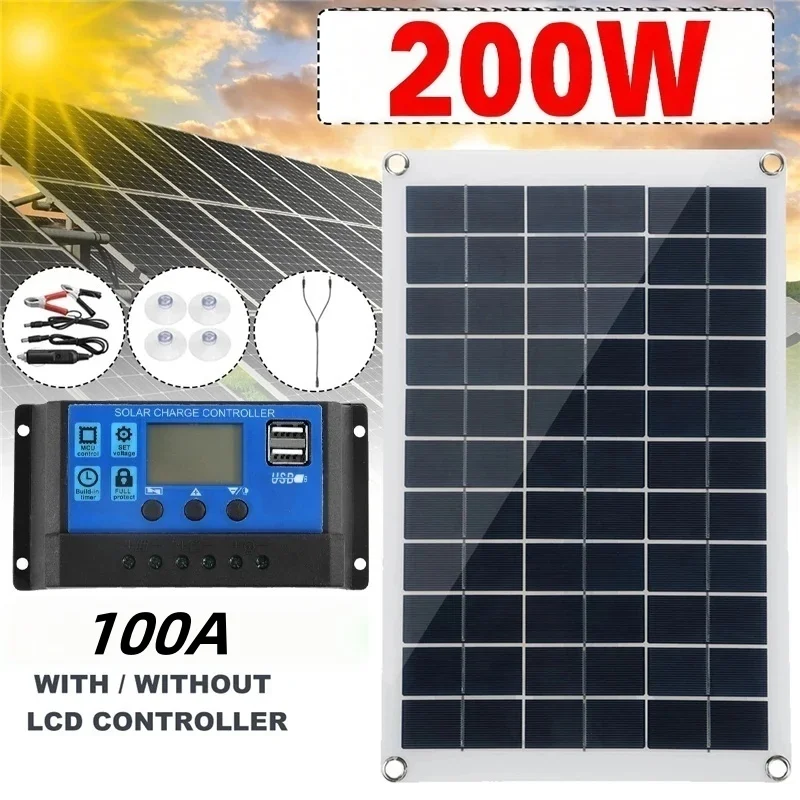 200W Solar Panel 18V Wasserdichte Solar Platte Tragbare DC Dual USB Solar Batterie Ladegerät Outdoor Camping Solar zellen Aufladen
