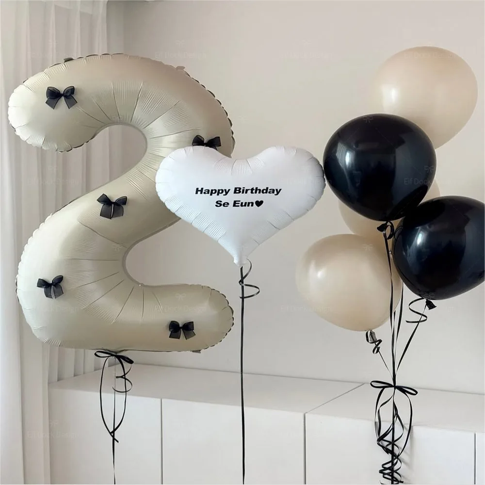 8 Stück weiße Herz-Luftballons, cremefarben, Nummer 1–9, Folien-Heliumballon, Mädchen, Kinder, Erwachsene, alles Gute zum Geburtstag, Party-Dekoration, Hochzeit Image