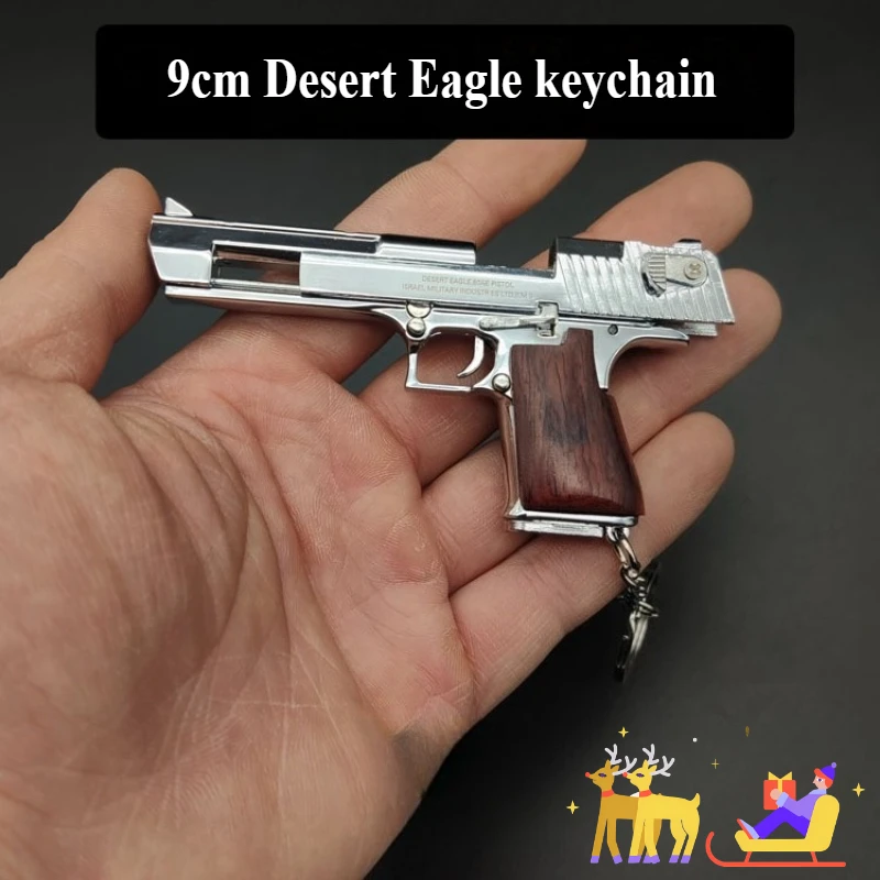 Neue 1:3 Mini Desert Eagle Holzgriff 9 cm Metall Pistole Modell Schlüsselanhänger Anhänger Militär Fans Sammlerstück Männer Geschenk Image