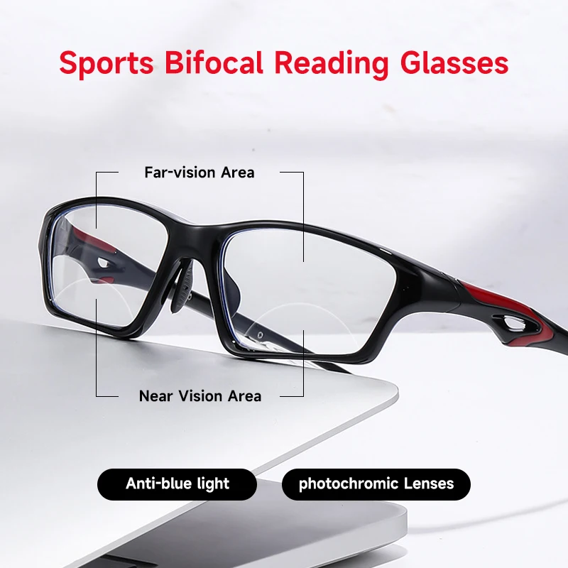 Anti-blau Licht Bifokale Lesebrille Männer Sport Photochrome Leser TR90 Hohe Qualität Multifunktionale Brillen Image