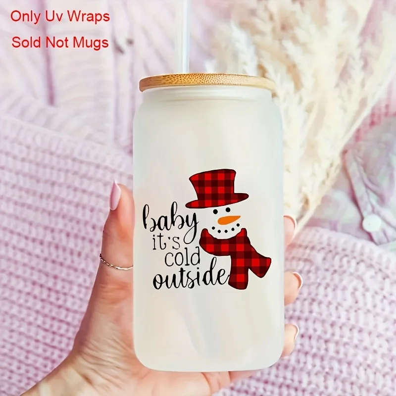 4 TEILE/SATZ Weihnachts-Schneemann-Aufkleber – Design „It's Cold Outside“ mit rot kariertem Schneemann-Design Image