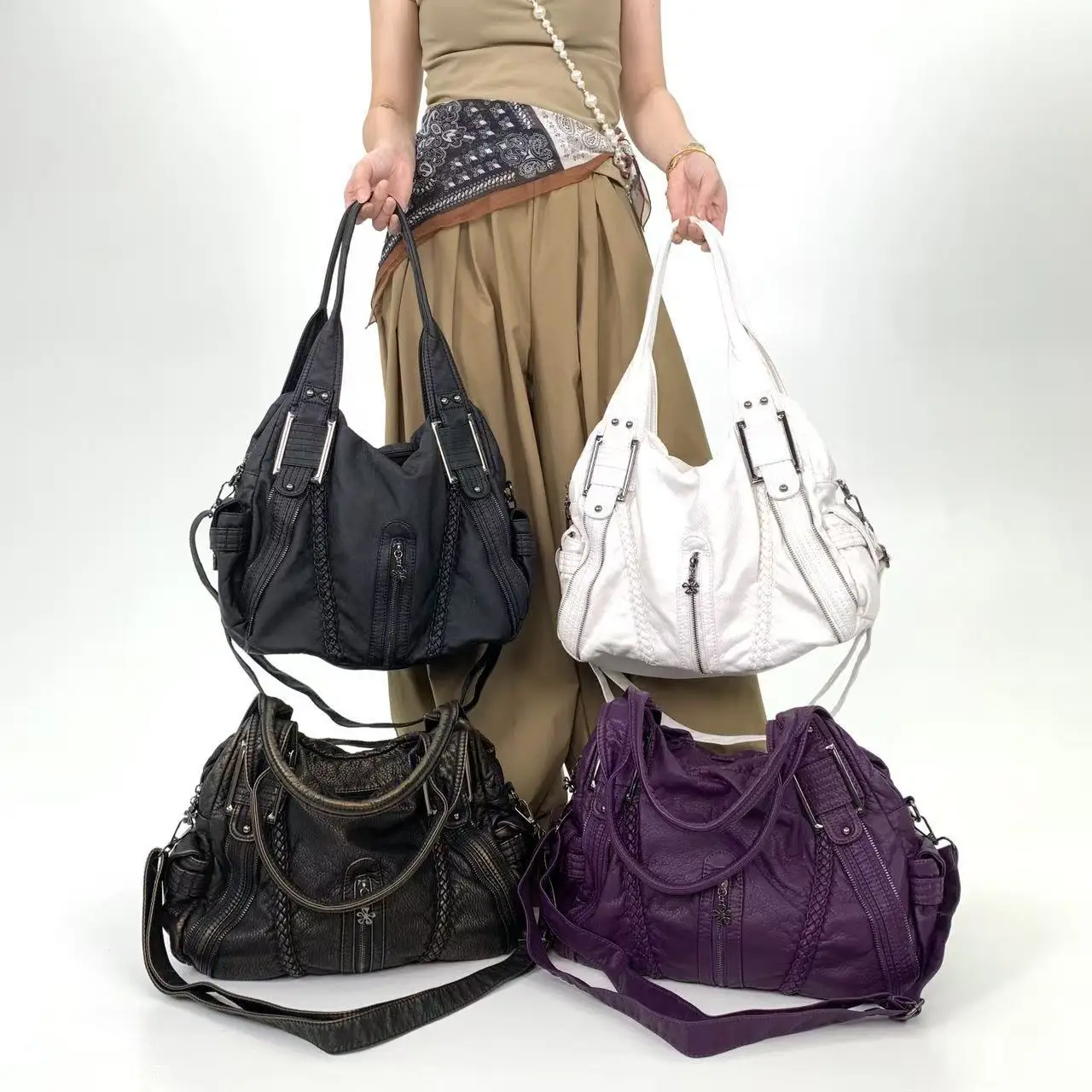 Personalisierte Punk-Vintage-Einkaufstasche für Damen im Street-Y2K-Stil mit großem Fassungsvermögen und mehreren Taschen, Vintage-Umhängetasche