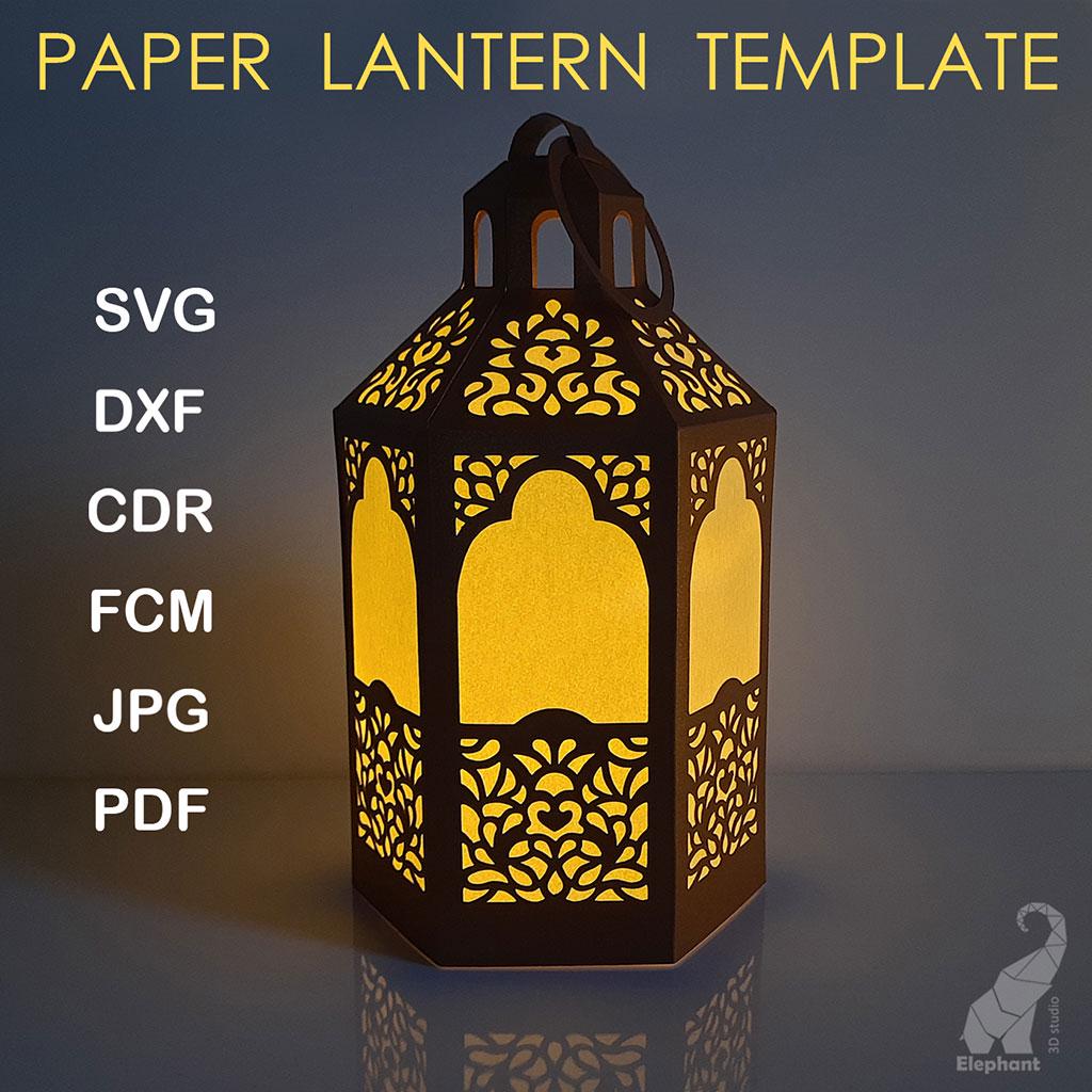 Lanterna di carta 3D SVG per Cricut, modello di lanterna di carta 3D ritagliata, portacandele LED svg, lanterna classica con motivo orientale svg