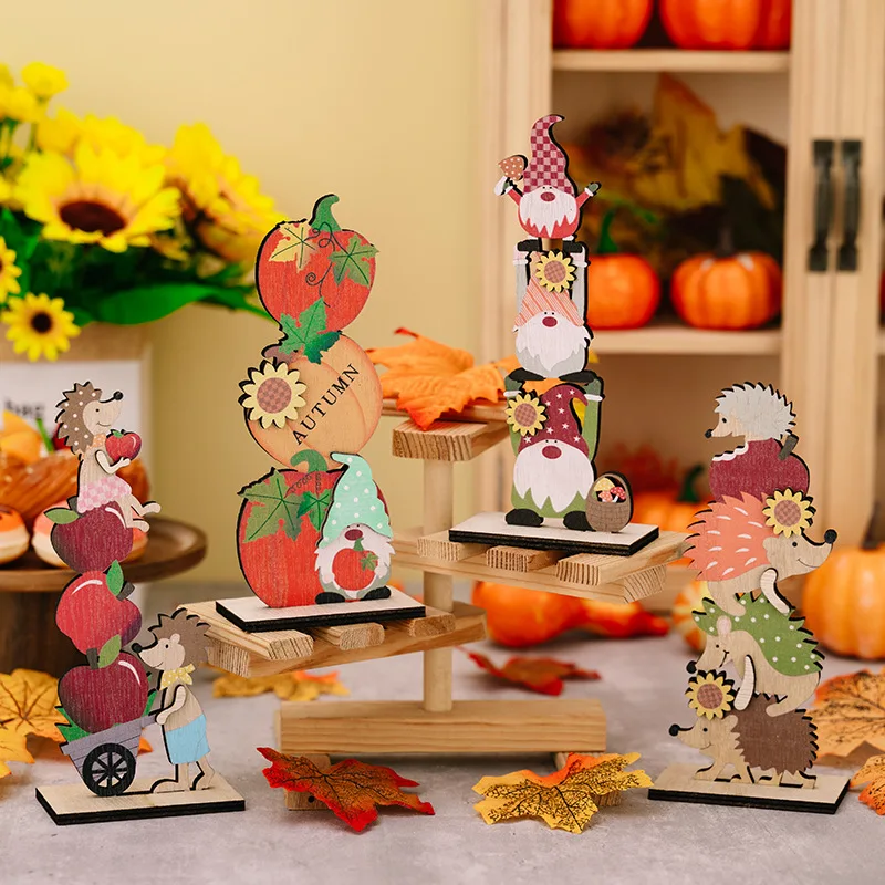 Thanksgiving Dekorationen Cartoon Holz Kürbis Herbst Ernte Saison Cartoon Holz Stehende Karte Urlaub Ornamente Kürbis Neu Image