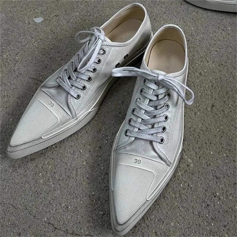Spitze Zehen Schnüren Sport Casual Tun Alte frauen Schuhe Weiß Mode Hand-made Damen Leinwand Schuhe Unisex Zapatillas de Mujer