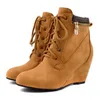 Winter Frauen Schnee Stiefel Runde Kappe Lace Up Casual Keil Stiefeletten für Frauen Schuhe High Heels Frauen Motorrad Boot Große Größe