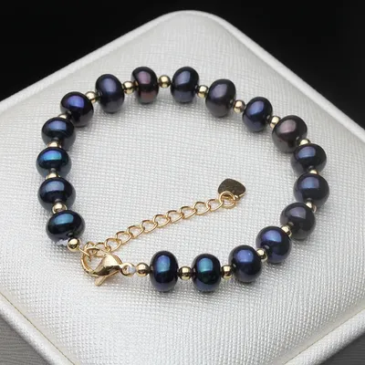 Real Natural Freshwater Black Pearl Bracelets Ladies Woman,Vintage Bridal Pearl Strand Bracelet Wife Mother Birthday Gifts