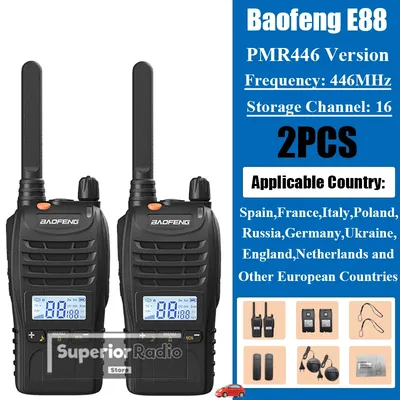 Baofeng E88 Walkie Talkie PMR446 LED Flashlight BF-E88 446.00625-446.19375MHz European Country 16 Channel Kids Radio BF-88ST Pro