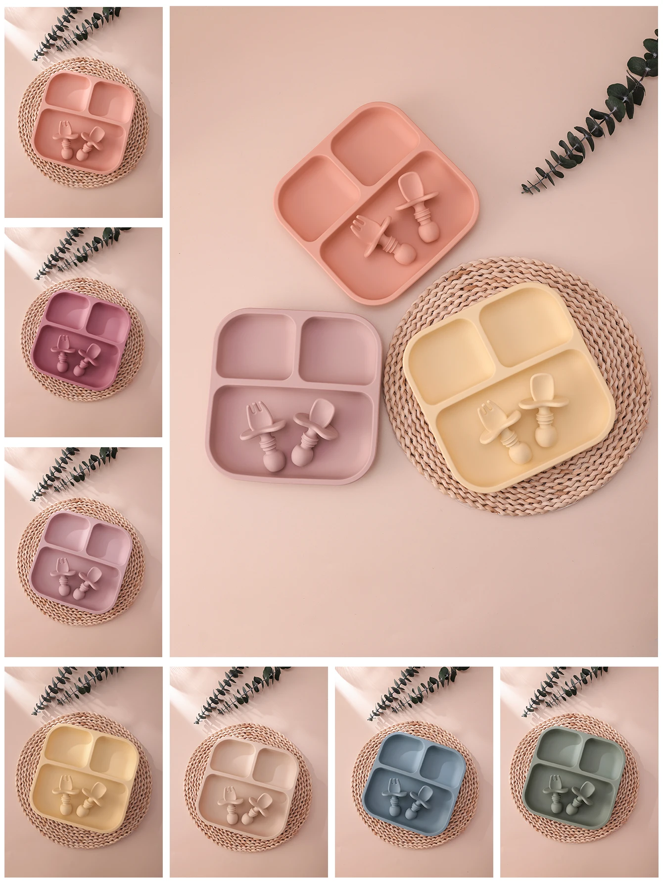 2PCS Bunte Silikon Baby Fütterung Set Saug Platten BPA FREI Ausbildung Löffel Gabel Kleinkind Entwöhnung Geschirr Baby Dusche Geschenke Image