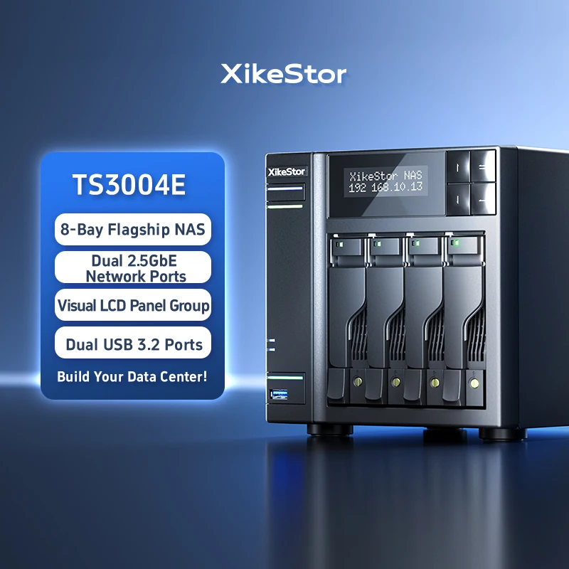 XikeStor DIY NAS-Server 4-Bay SATA 4x M.2 NVMe SSD 2,5 GbE Dual LAN Ports Speicher für Home Office Image