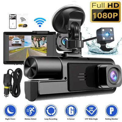Dash Camera for Cars Car Camera 1080P Video Recorder with 3 Channel Lens Auto Monitor Smart Accessories for Driver Trip