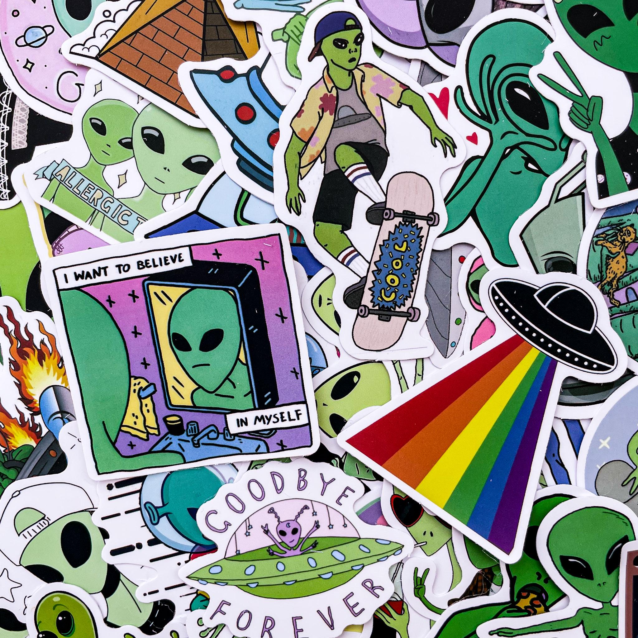 50 adesivi UFO, adesivi alieni, adesivi spaziali, adesivi divertenti dei cartoni animati per bambini, adesivi di fantascienza, confezione di adesivi i