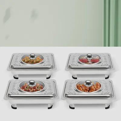 4 Pcs Chafer Pan Buffet Tray with Lid Chafing Trays Rectangular Chafing Dish Dish Warmer Pan Tray Chafer