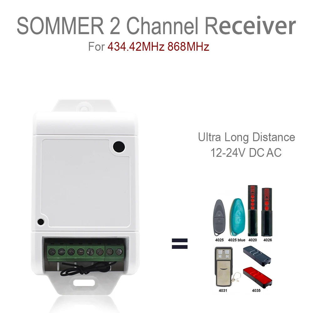 SOMMER Garagenempfänger, 2 Kanäle, Schalter für 4020 4026 TX03-868-2 868,8 MHz, TX03-434-2-XP 434,42 MHz SOMMER Tor-Fernbedienung Image