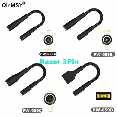 DC Jack 5.5*2.5mm 2.1mm Thinkpad 7.4*5.0 Input to 3Pin Power Plug Cable for Razer Laptop Blade Support 230W/160W Charge Adapter