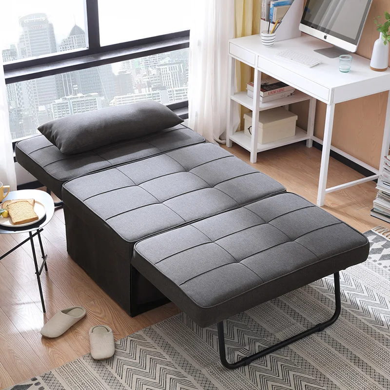 Ausziehbares 1-Sitzer-Schlafsofa. Klappbarer Schiebe-Liegestuhl aus Leinenstoff. Einzelsofa. Futon-Stuhl. Apartment Image