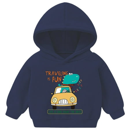 yocbz Toddler Kid Boy Girls Cute Print Hoodie Sweatshirt Pullover Long Sleeve Pullover Top Fall Blouses for Kids Navy 3-4 Years