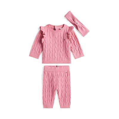 Shirt, Leggings & Haarband TOMMY HILFIGER "CABLE HEADBAND GIFTBOX", Baby, Gr. 68, pink (mystic pink), Jersey, Obermaterial: 53% Baumwolle, 24% Polyamid, 23% Polyacryl, unifarben, casual, KOB Set-Artikel, für Babys Image