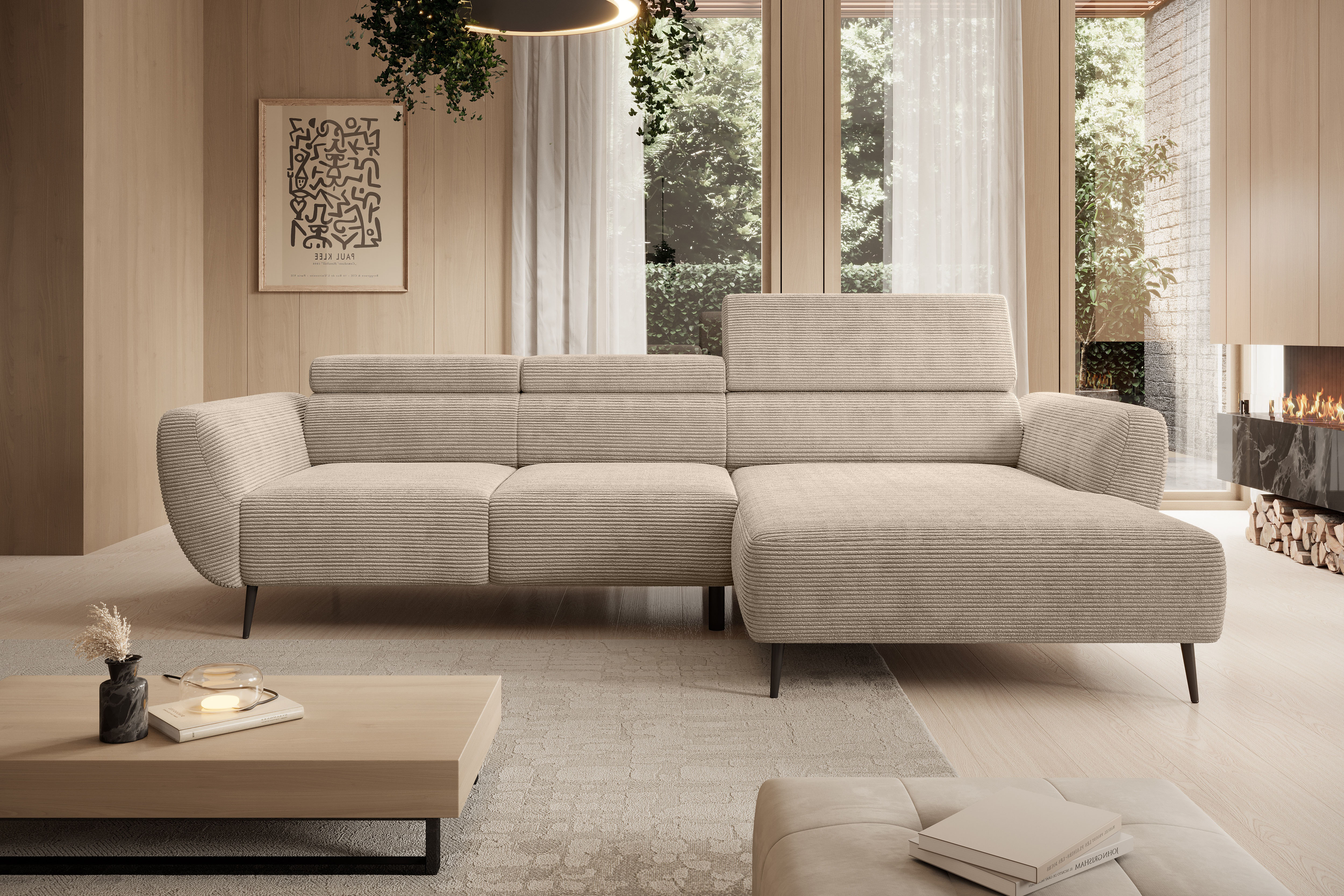 Ecksofa WERK2 "Alisson, mit elektrischer Sitztiefenverstellung, L-Form, Breite 277 cm", beige, B:277cm H:76cm T:174cm, 90% Polyester, 10% Nylon, Sofas, Ecksofa, Alisson – flexibler Komfort mit modernem Design und smarten Details.