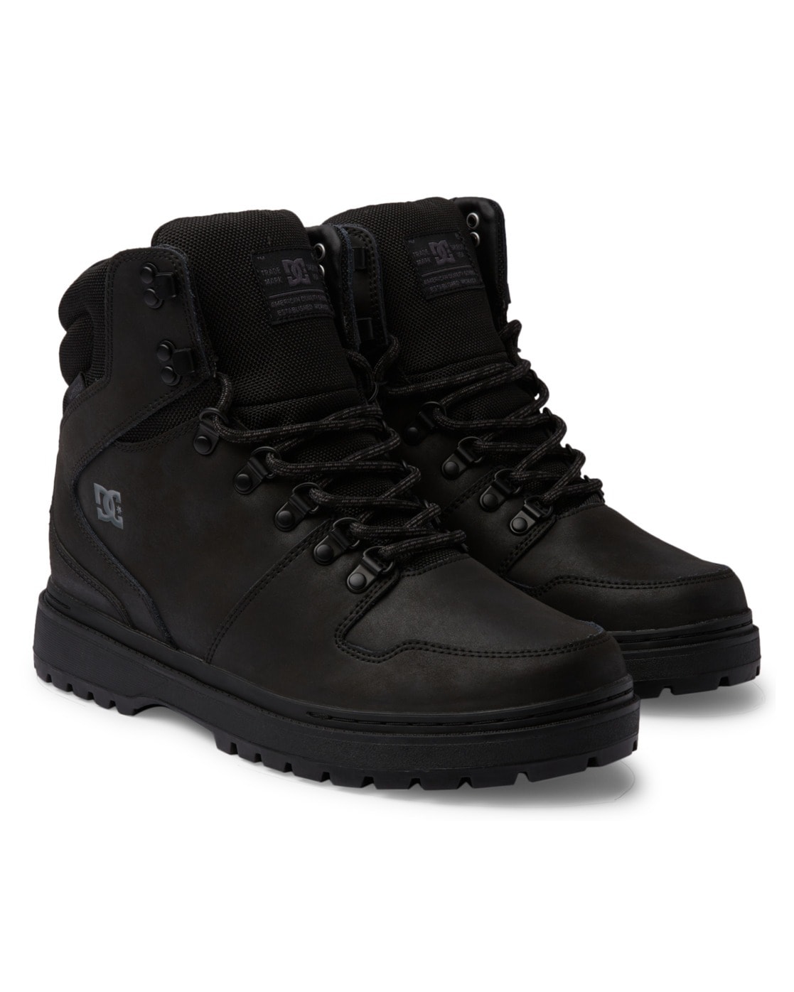Stiefel DC SHOES "Peary Tr", Gr. 11,5(45), schwarz (schwarz, schwarz), Obermaterial: Leder (Kuh) / Futter: Textil / Außensohle: Gummi, Schuhe