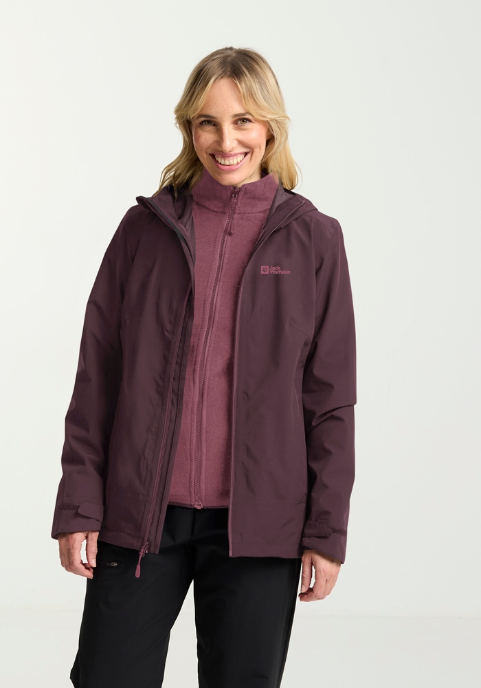 3-in-1-Funktionsjacke JACK WOLFSKIN "MOONRISE 3IN1 JKT W", Damen, Gr. L (42/44), amaranth, Obermaterial: 100% Polyester. Futter: 100% Polyester. Innenjacke: 100% Polyester, Jacken, Topseller