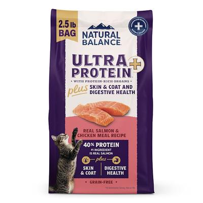 Natural Balance Ultra Protein Skin & Coat and Digestive Health, Real Salmon & Chicken Meal Recipe Plus Dry Cat Food, 2.5 lbs.