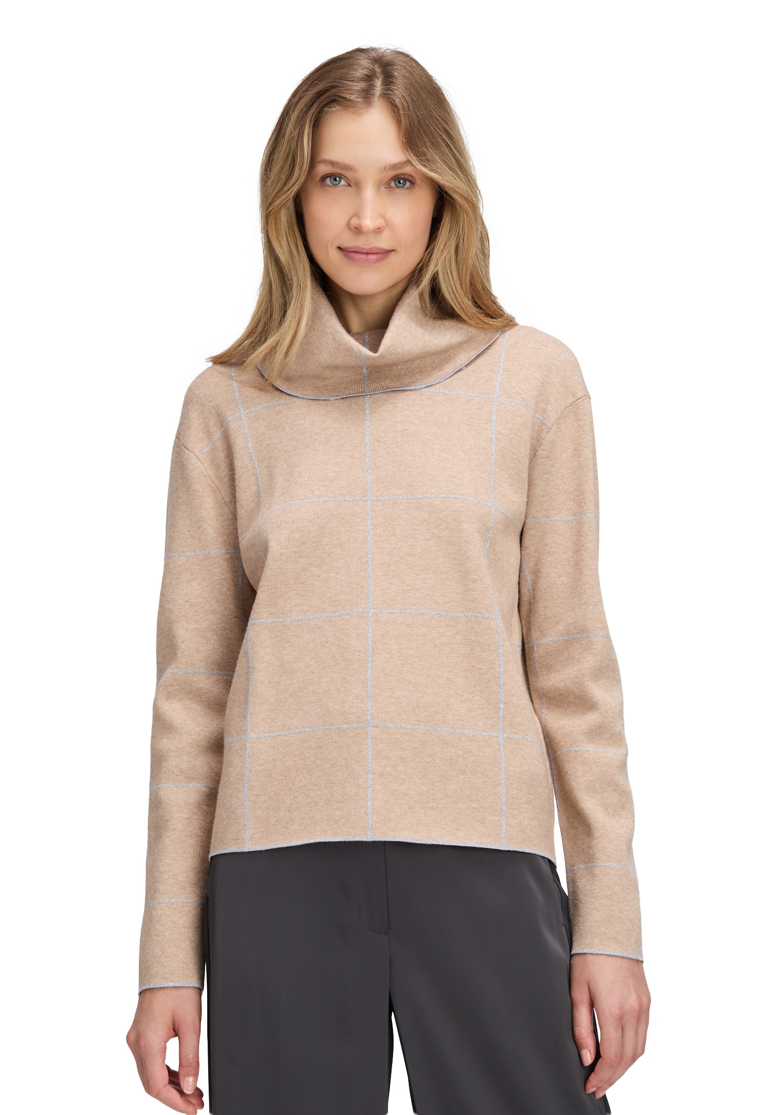 Strickpullover BETTY BARCLAY "Damen mit Lurexfaden", Damen, Gr. 42, patch beige, grau, Strick, Obermaterial: 45% Viskose, 24% Polyester, 21% Polyamid, 10% Polyester, lässig geschnitten normal, Pullover Strickpullover