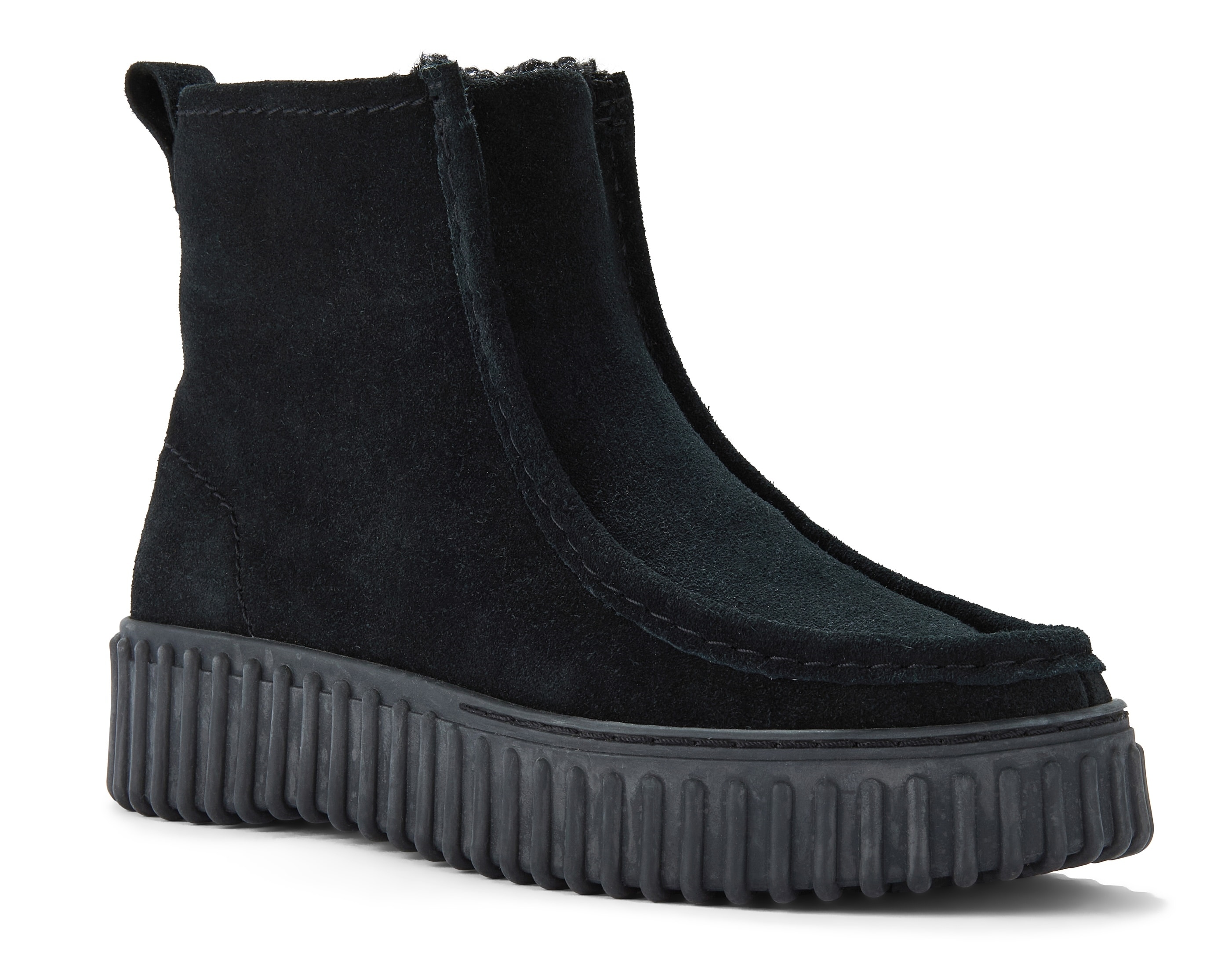 Winterboots CLARKS "Torhill Cozy", Damen, Gr. 37, schwarz, Veloursleder, Schuhe Winterboots, Plateauboots mit modischer Ziernaht