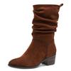Stiefel TAMARIS, Damen, Gr. 40, braun, Veloursleder, unifarben, modisch, Schuhe, Blockabsatz, Kurzstiefel mit Falten am slouchy Schaft