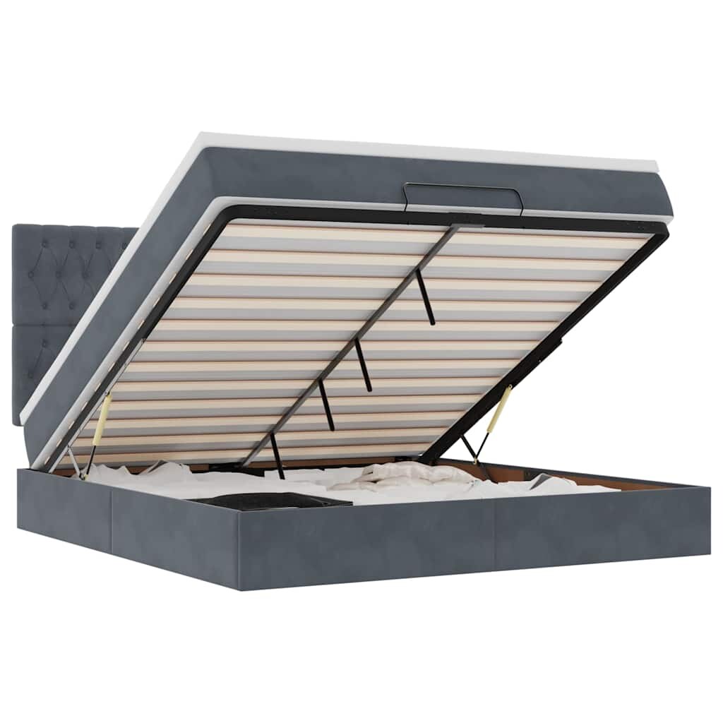 vidaXL Ottoman-Bett mit Matratzen Dunkelgrau 160x200 cm Samt Image