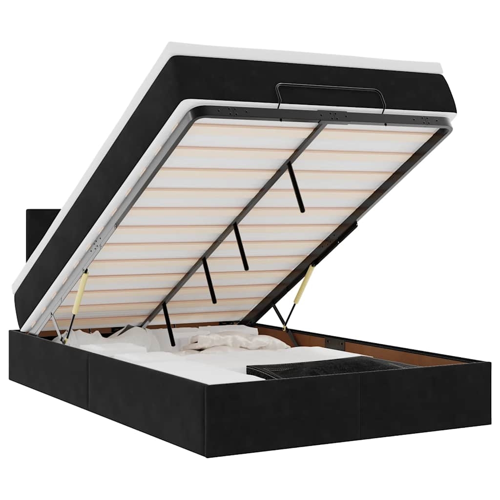 vidaXL Ottoman-Bett mit Matratze & LEDs Schwarz 120x200 cm Samt Image