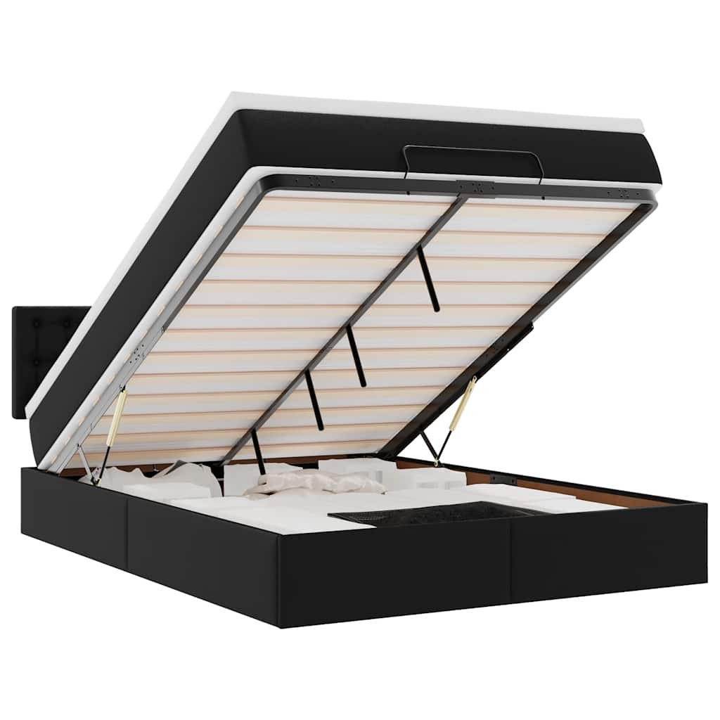 vidaXL Ottoman-Bett mit Matratzen & LEDs Schwarz 140x200 cm Kunstleder Image