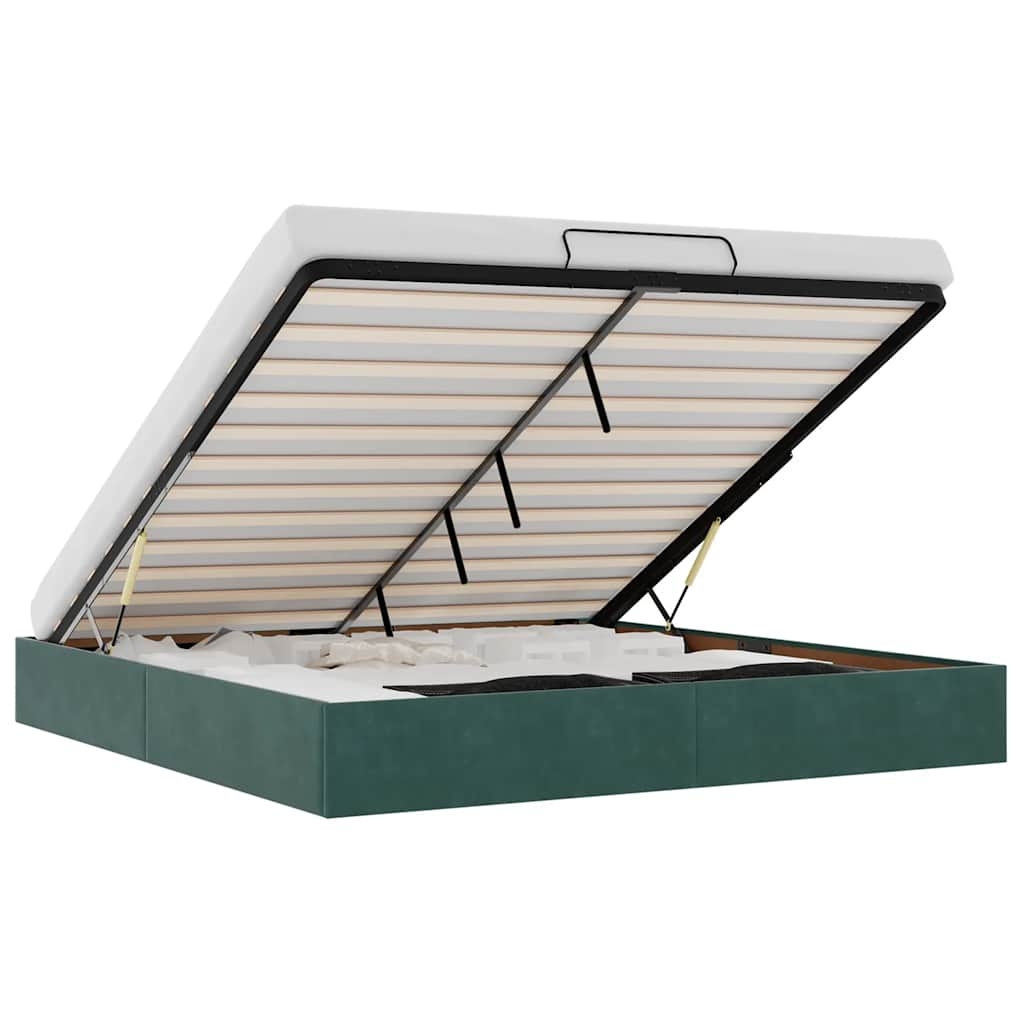 vidaXL Ottoman-Bett ohne Matratze Dunkelgrün 180x200 cm Samt Image