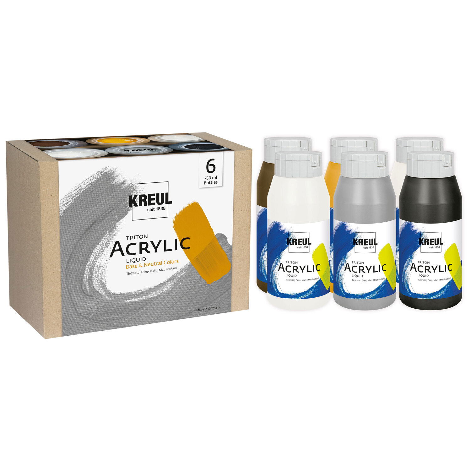C. Kreul Lot de peintures acryliques "naturel", 6x 750 ml