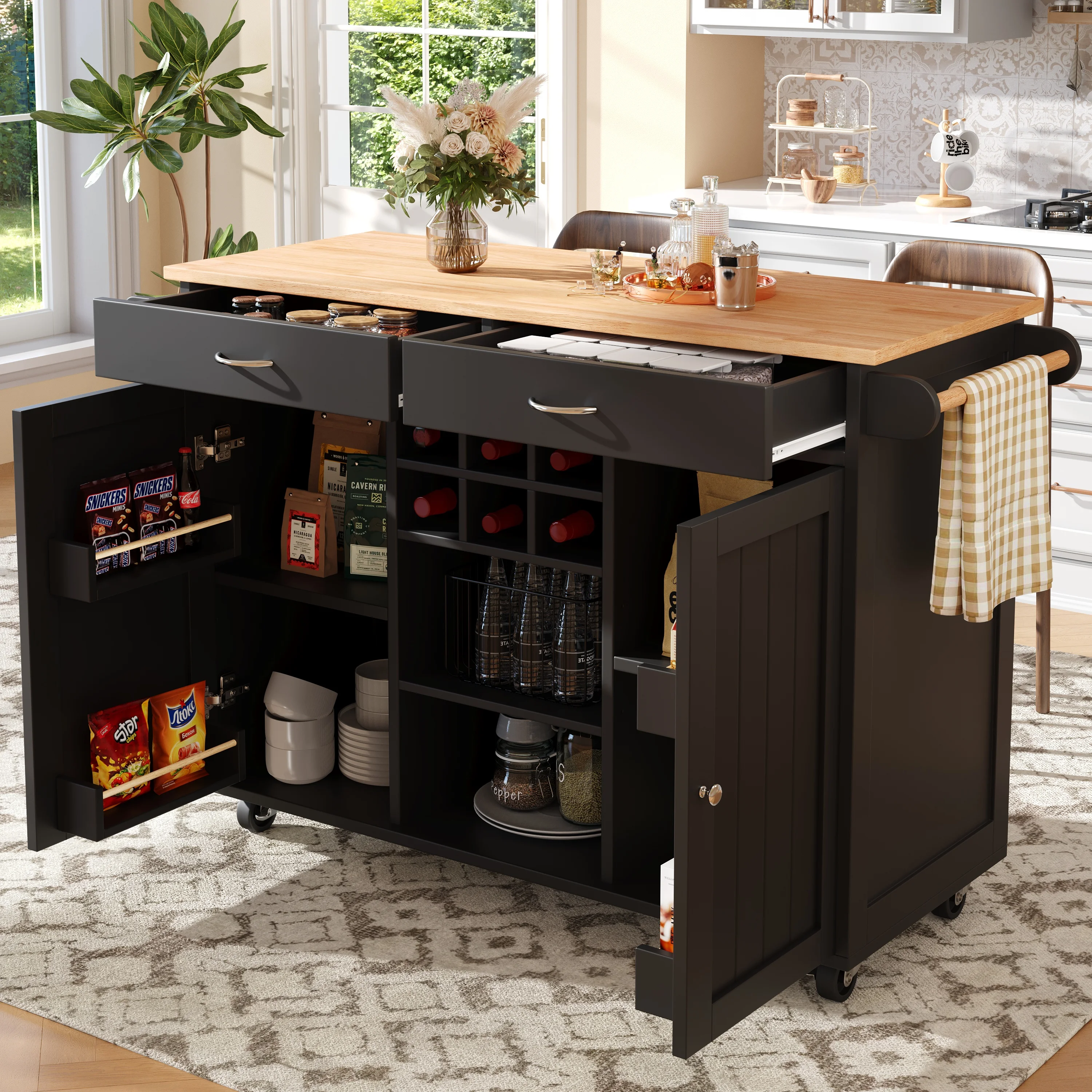 Îlot de cuisine moderne (102 × 45 × 92 cm), armoire de cuisine, armoire buffet, chariot à manger avec grain de bois, armoire buffet