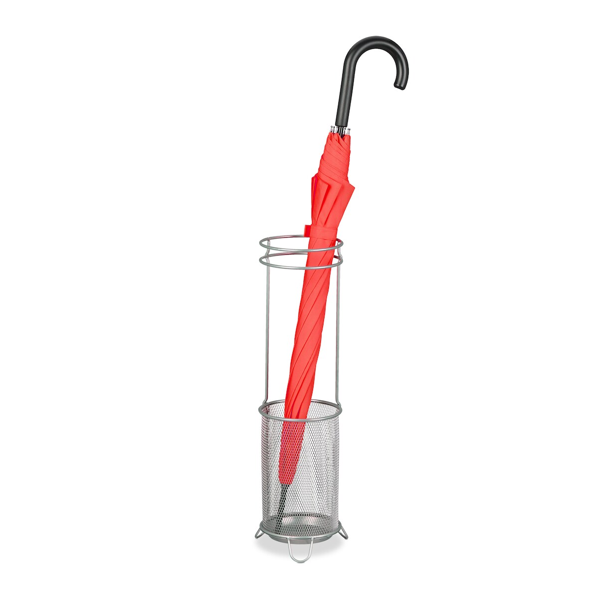 Relaxdays Regenschirmständer, HxD: 52,5 x 16 cm, Metall, runder Schirmständer für Regenschirme, modernes Design, silber Image