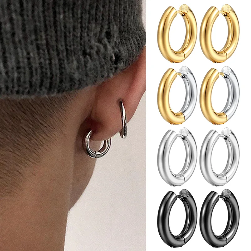 Edelstahl Hoop Ohrring Für Männer Frauen Einfache Hip Hop Rock Gold Farbe Piercing Punk Chic Schmuck Koreanische Chunky Ohrringe