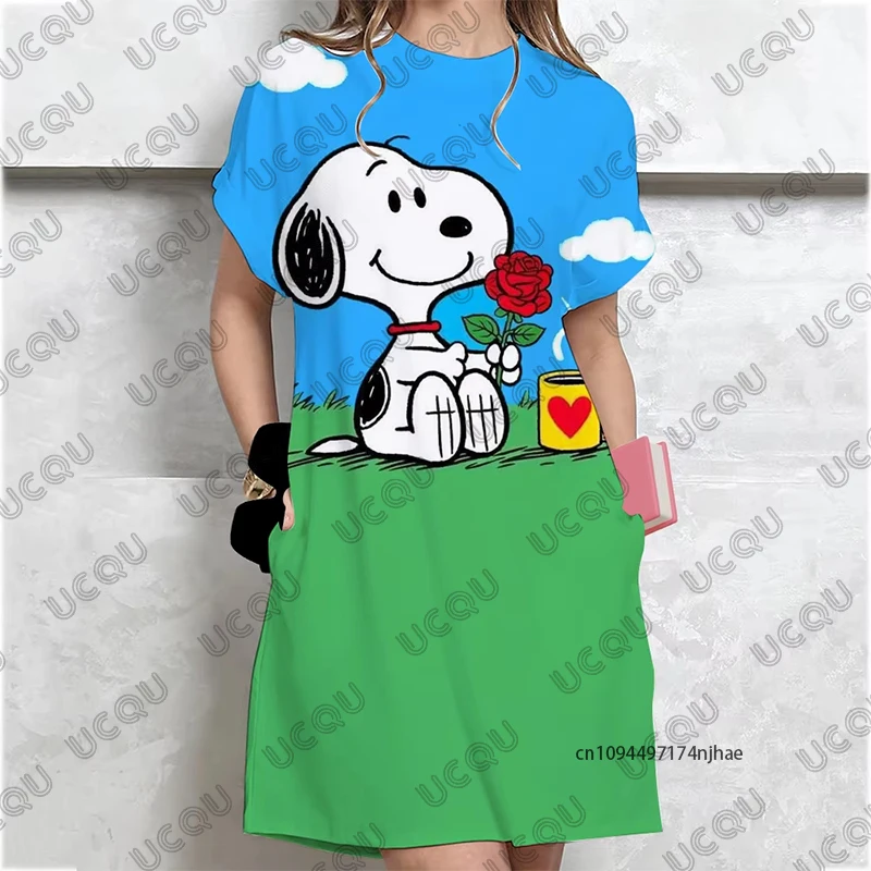 2025, neue Nette Cartoon Snoopy Print frauen Kleider Sommer Kleidung Für Frauen Kurzarm Party Kleid Casual Weibliche Y2k Kleid Image