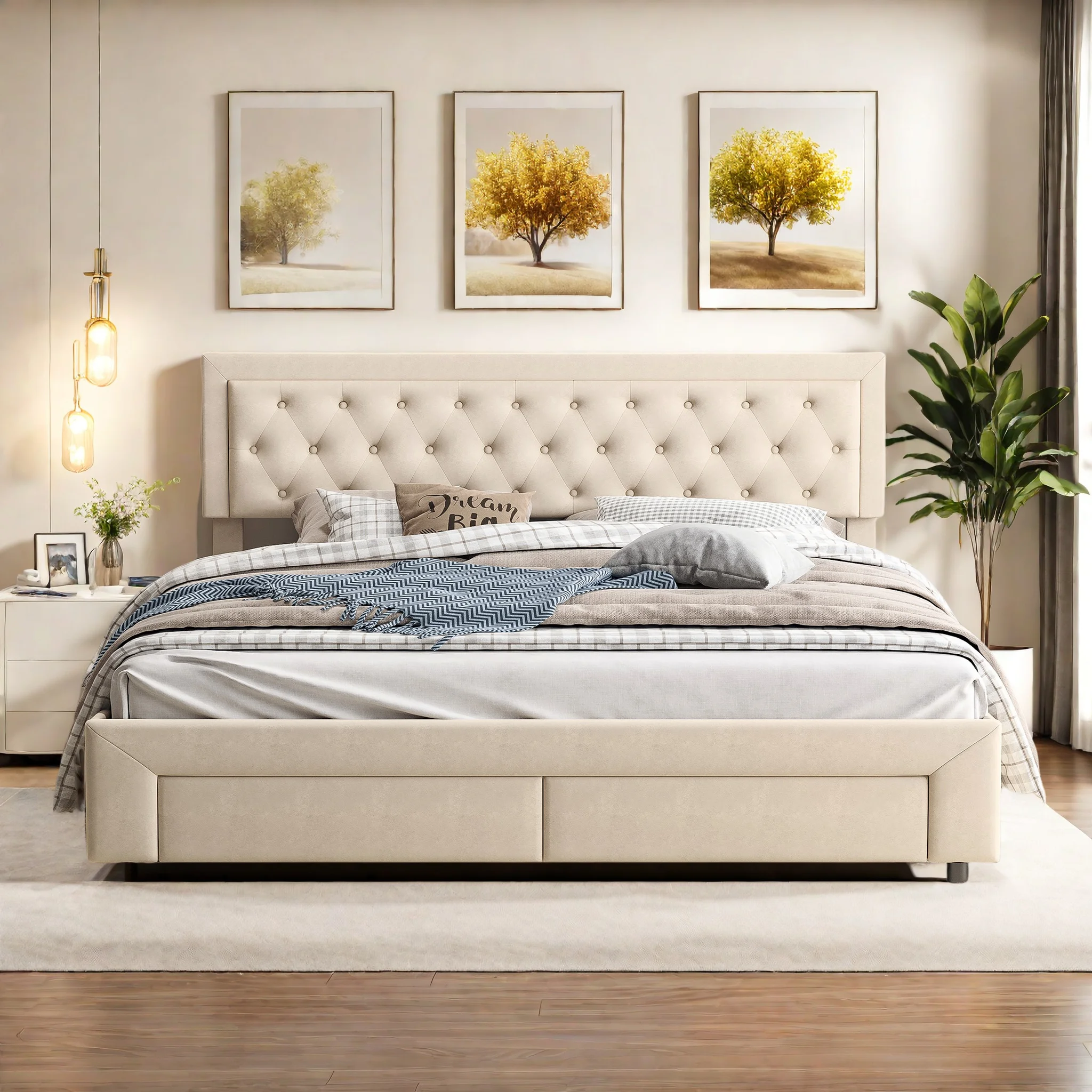 Rosahqnda Gepolstertes Stauraumbett 160×200/180×200cm mit Schubladen, Hydraulisches Doppelbett für Jugend oder Wohnung, Samt