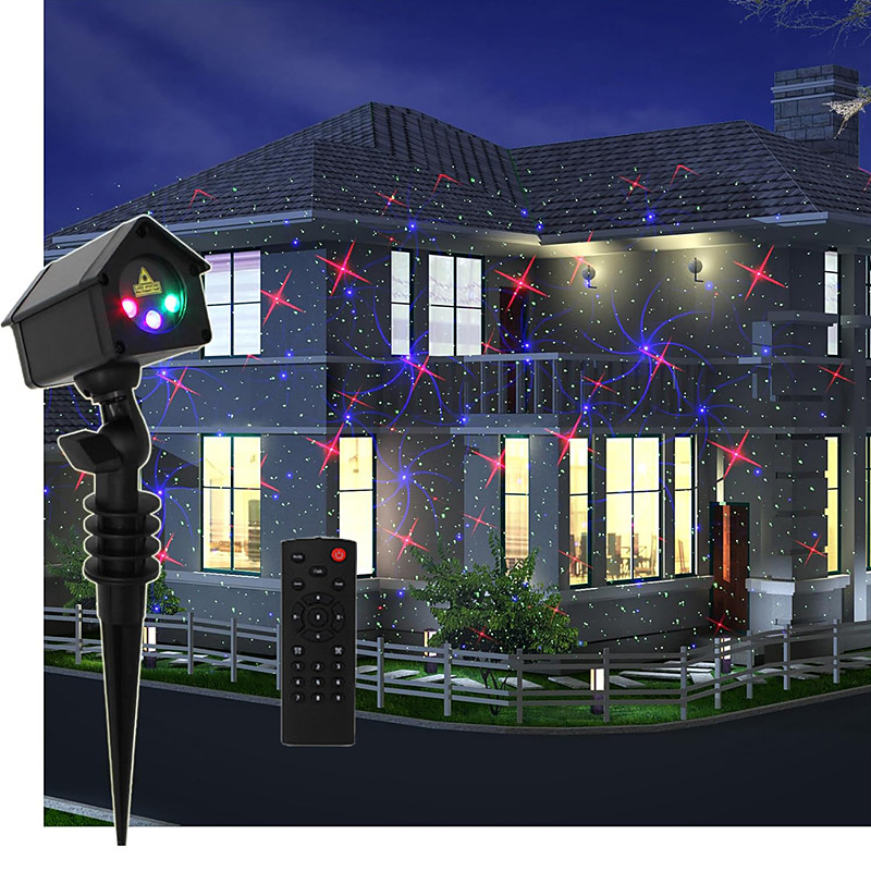 Christmas Mini House RGB Firefly with 32 Patterns Garden Laser Lights Projector Christmas Projector Lights Garden Laser Lights Waterproof Outdoor Indoor Decorative Lighting for Xmas Birthday Party