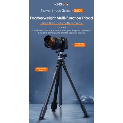 KINGJOY Portable Camera Travel Tripod Tall 165CM With 360 Degree Ball Head Quick Plates Spirit Level For Canon Nikon Sony DSLR