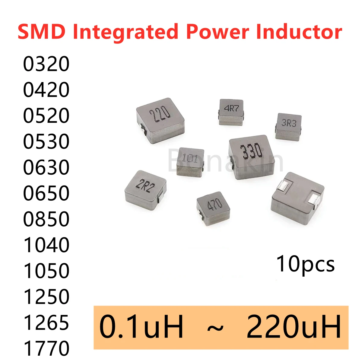 10 Stück SMD integrierte Leistungsinduktivität 0420 0520 0530 0630 0650 0850 1040 1050 1250 1265 1770 4,7 uH 10 uH 22 uH 47 uH SMD-Induktivität Image