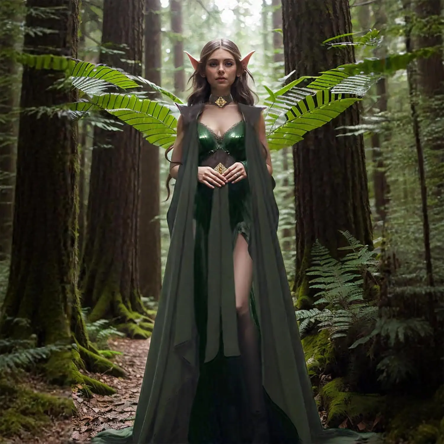 Mittelalterlicher Elfen-Umhang für Damen, Feenumhang in voller Länge, schulterfreies Capelet, Renaissance-Cosplay-Kostüm Image