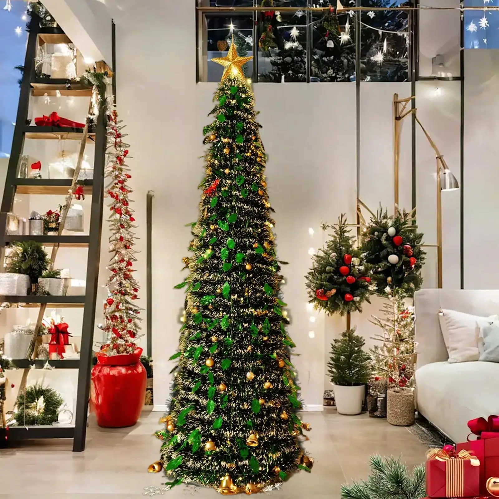 Weihnachtsbaum, 1,5 m, Festival-Ornament, künstlicher faltbarer Weihnachtsbaum, Weihnachtsdekoration für die Winterurlaub, Saison, Dekoration für den Innenbereich Image