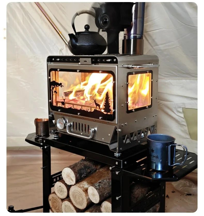 Outdoor-Camping-Holzofen, Kamin aus Edelstahl 304, Zeltofen, Heizung, Kochen, Teekofen Image